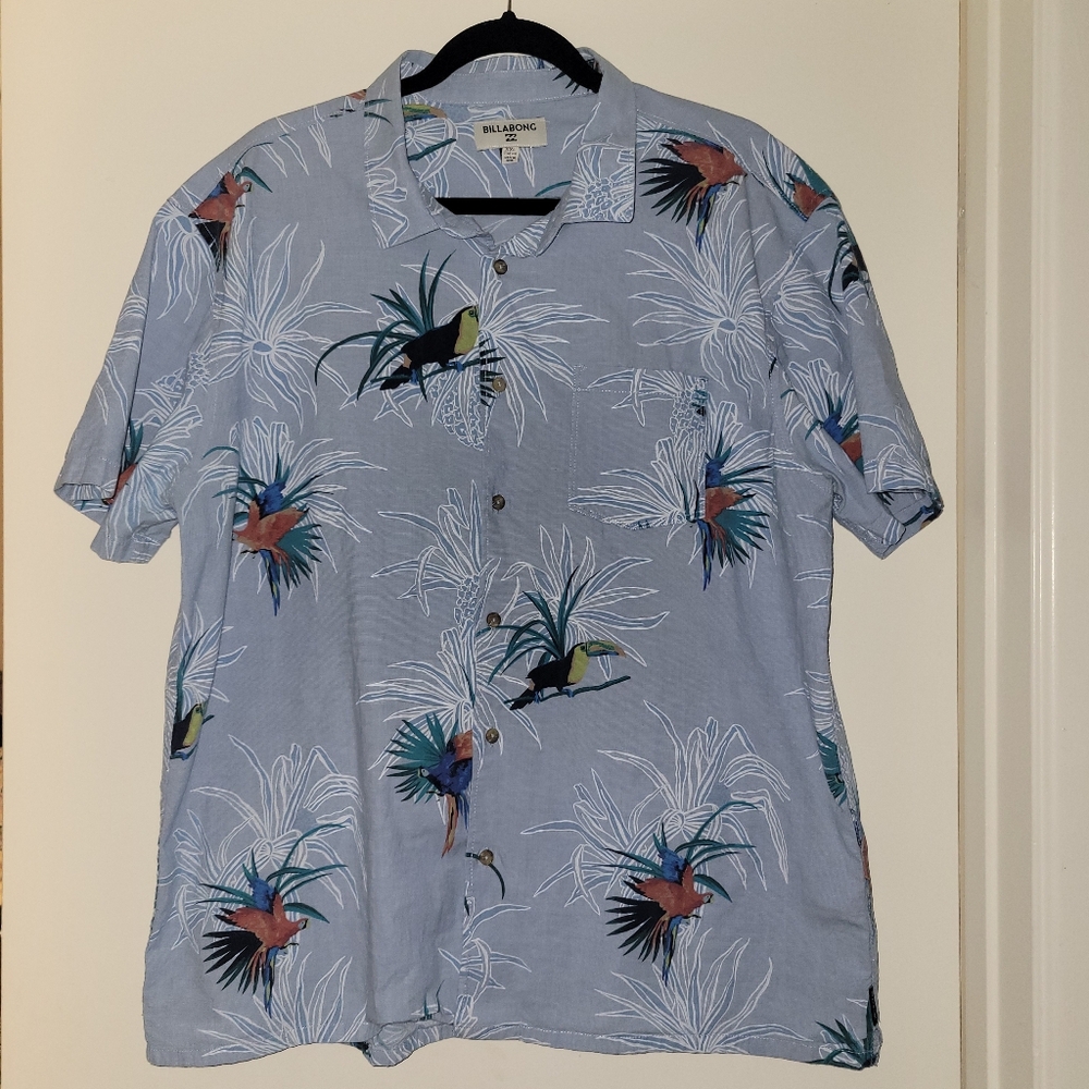Billabong Blue Tropical Print Men's Button Down Shirt‎ XXL
